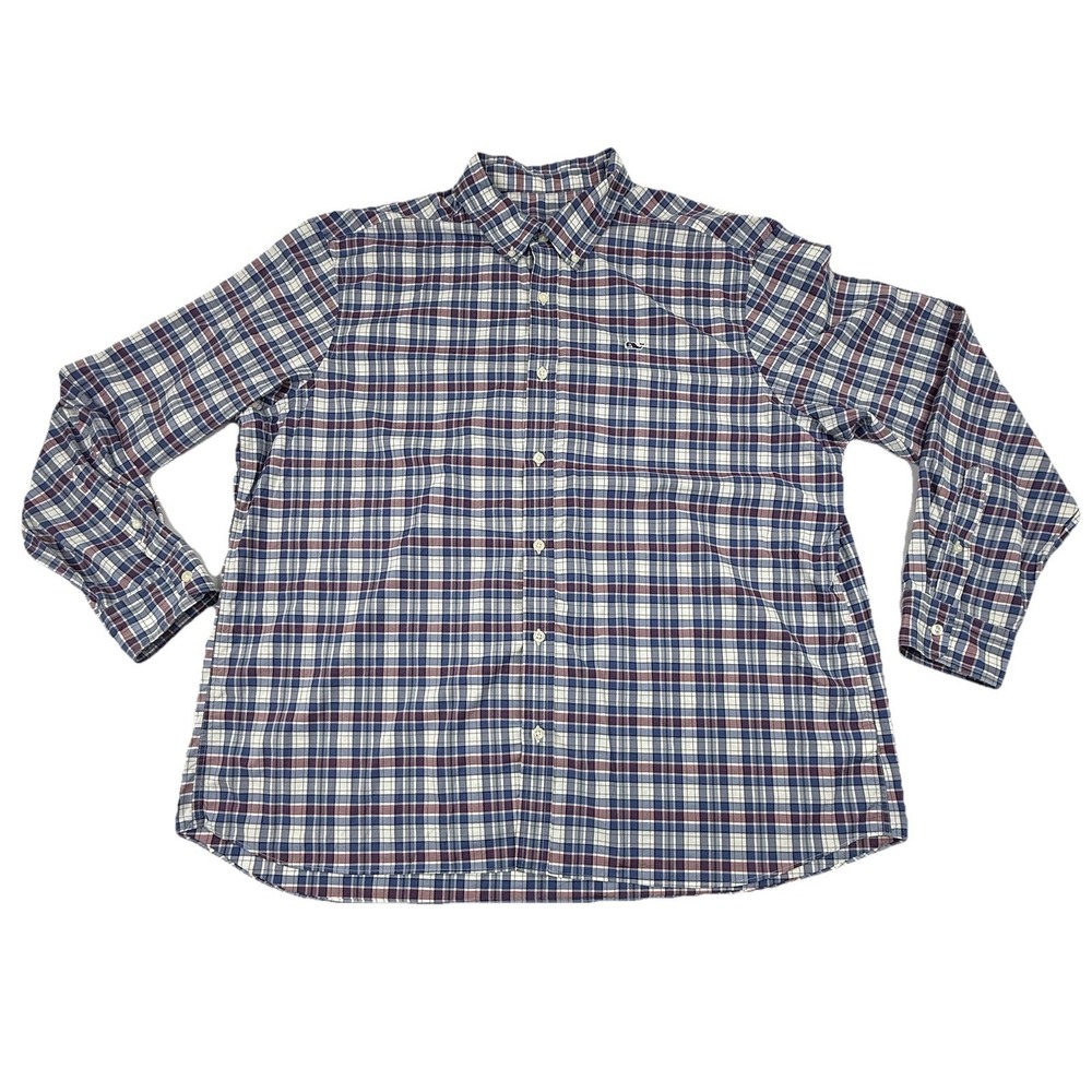 Vineyard Vines Performance Classic Fit Whale Shirt Blue Red Gray Plaid Mens‎ XXL